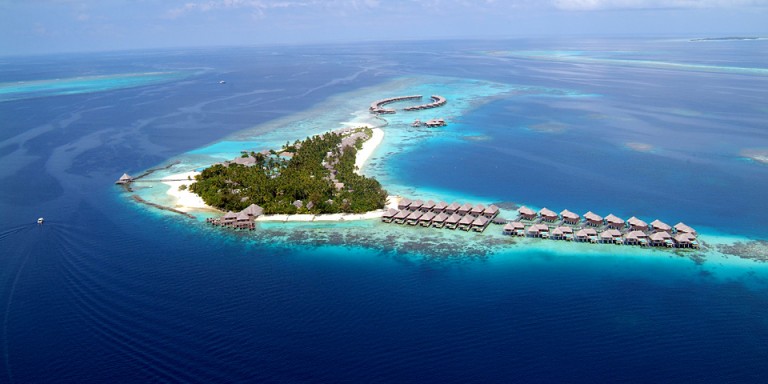 Coco Palm Bodu Hiti - The island from the air. Accessible by speedboat from Mahe Airport.
